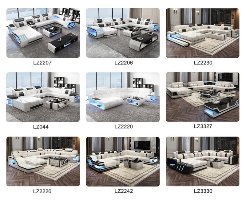 Latest Design Sofa Set Velvet Fabric Couch Living Room Sectional Sofa with LED Light