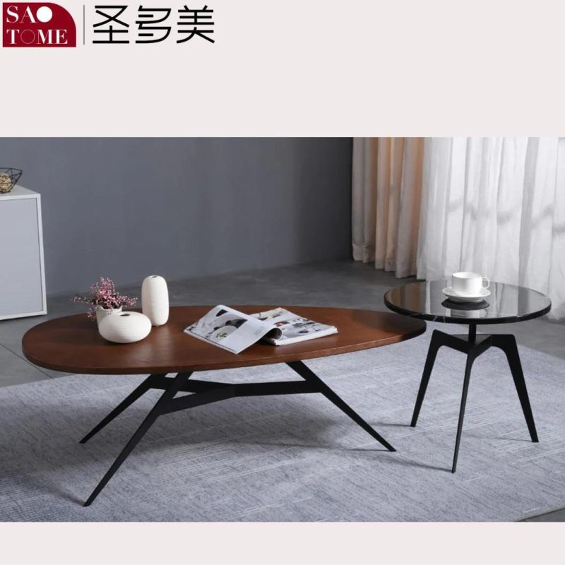 Modern Living Room Furniture Walnut Water Drop Shape Solid Wood Coffee Table