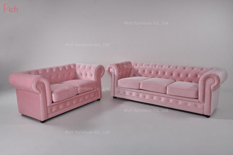 Modern Hotel Event Furniture Velvet Fabric Velvet Linen Classic Chesterfield Sofa Chair Set Living Room Replica Sofa