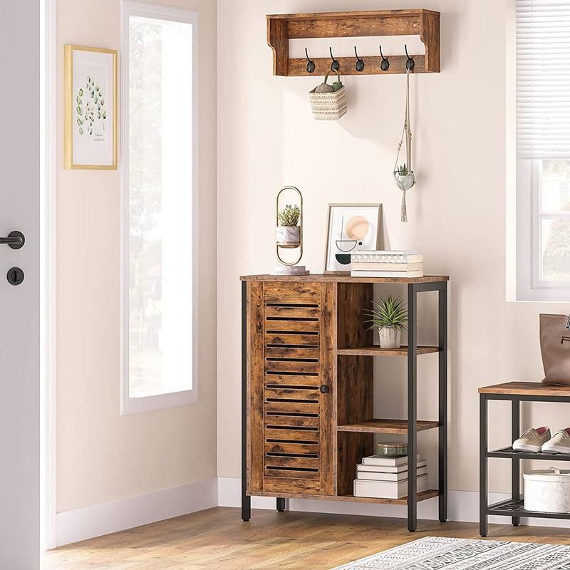 Rustic Brown with Open Shelves Home Storage Side Cabinet 0233