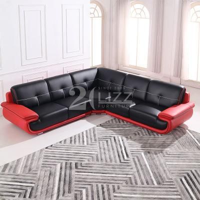 New European Style Italy Modern Sectional Living Room Genuine Leather Corner Leisure Sofa Furniture Set