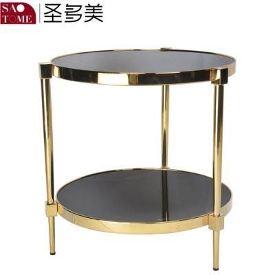 Modern Metal Frame Black Glass Surface Two-Layer End Table