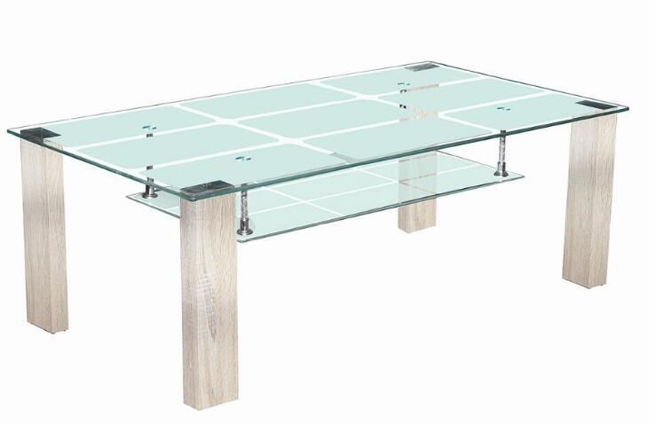 Glass Coffee Table with Wooden Leg