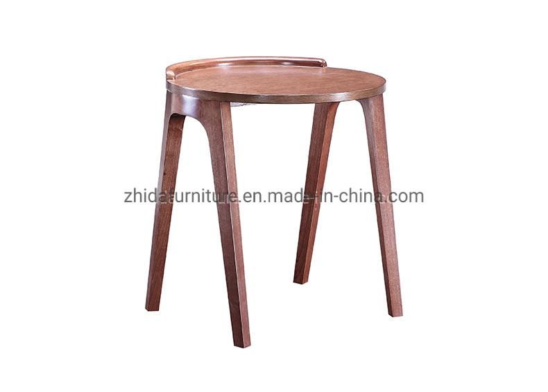 Zhida Home Furniture Manufacture Modern Design Living Room Sofa Side Round Walnut Solid Wood Table Villa Bedroom Bed Side Table for Hotel Project