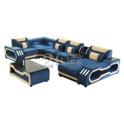 Latest Design Sofa Set Velvet Fabric Couch Living Room Sectional Sofa with LED Light