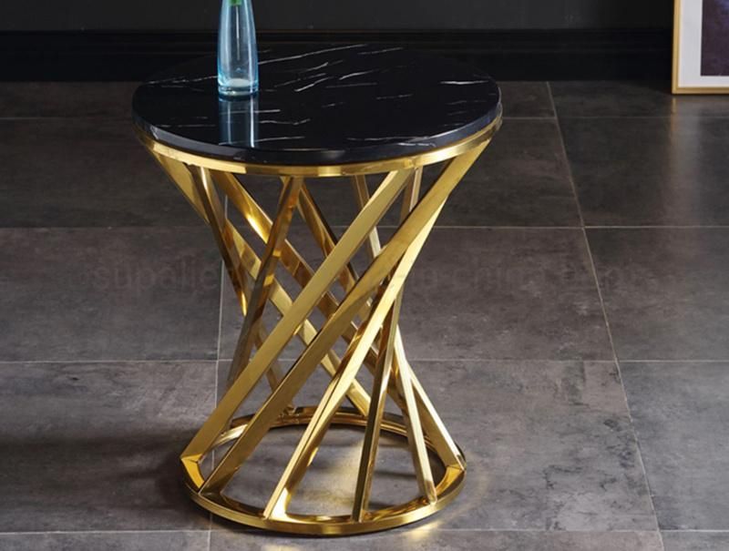 New High Quality Stainless Steel Gold End Table with Marble