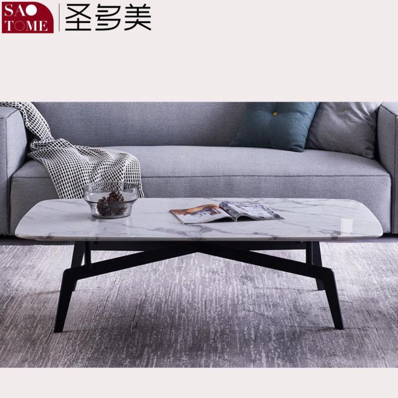 Simple Luxury Living Room Furniture L-Shaped Base Rectangular Slate/Marble Coffee Table