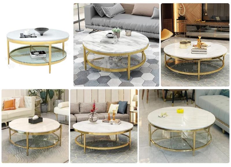 Light Luxury Nordic Marble Round Double-Layer Living Room Stainless Steel Coffee Table