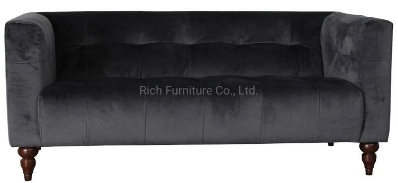 New Design Home Wooden Legs Leisure Furniture Dark Grey Modern Sofa Velvet Couch