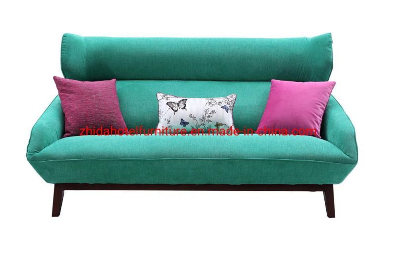 Modern Love Seat Wooden Armrest Hotel Looby Area Fabric Sofa