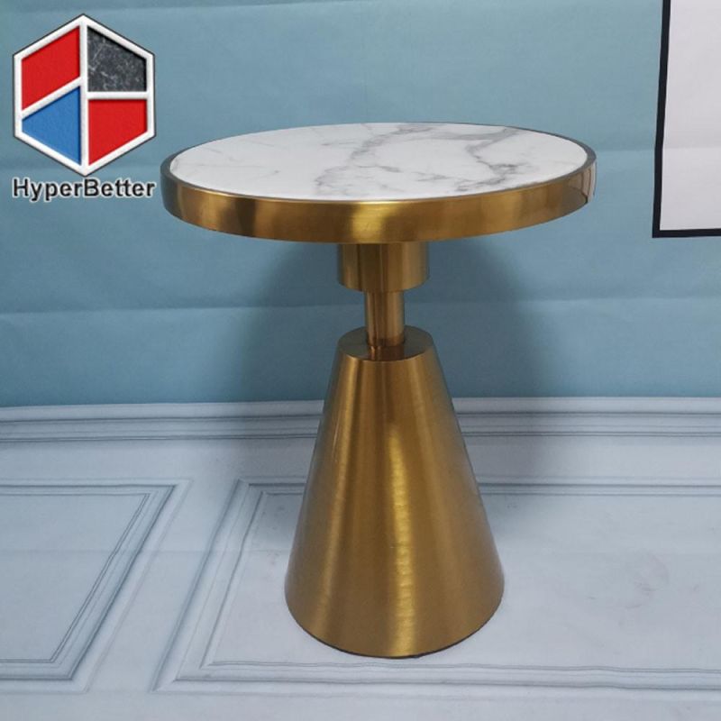 Marble Top with Gold Conical Base Coffee Table