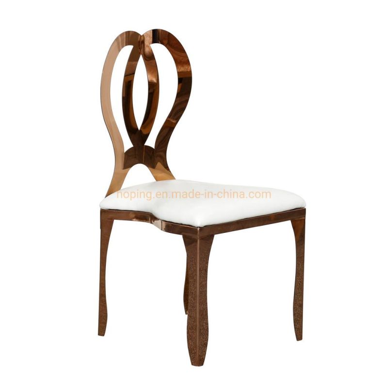 Modern Elegance Stackable Rose Gold Metal Back Stainless Steel Dining Chair White Wedding Banquet Chair