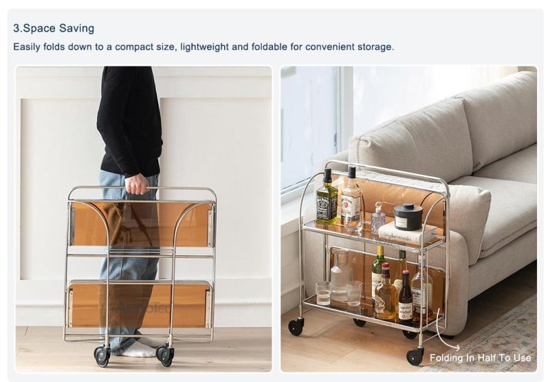 Best Price Tempered Glass Folding Tea Trolley Cart