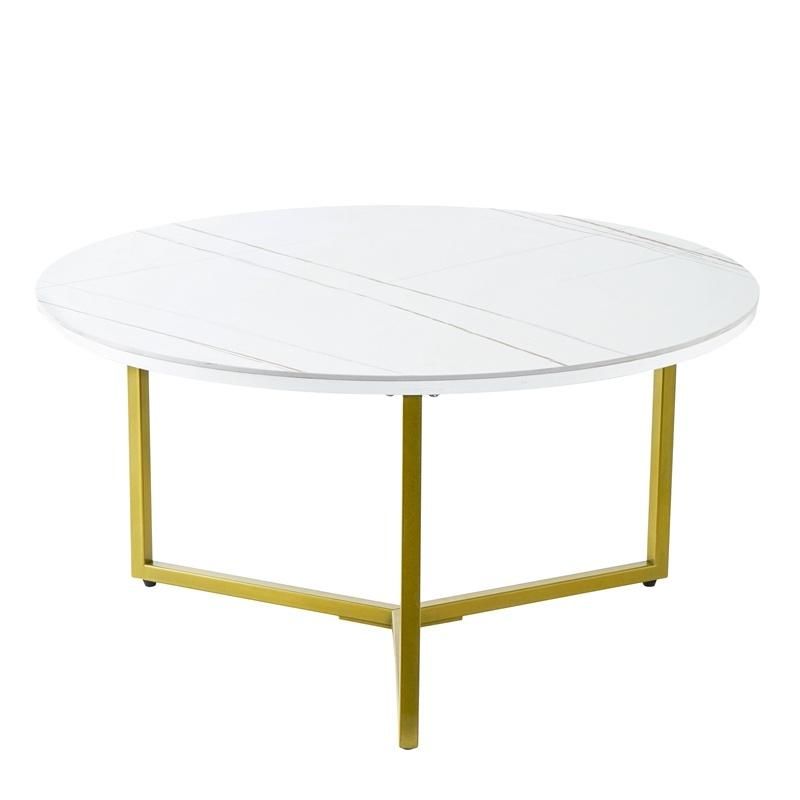 Modern Living Room Nesting Round End Side Tea Gold Legs White Marble Coffee Table Set