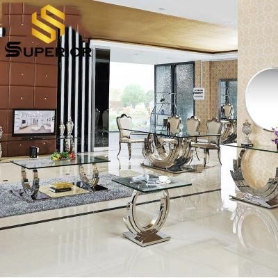 Living Room Furniture Metal Stainless Steel Glass Side Tea Table