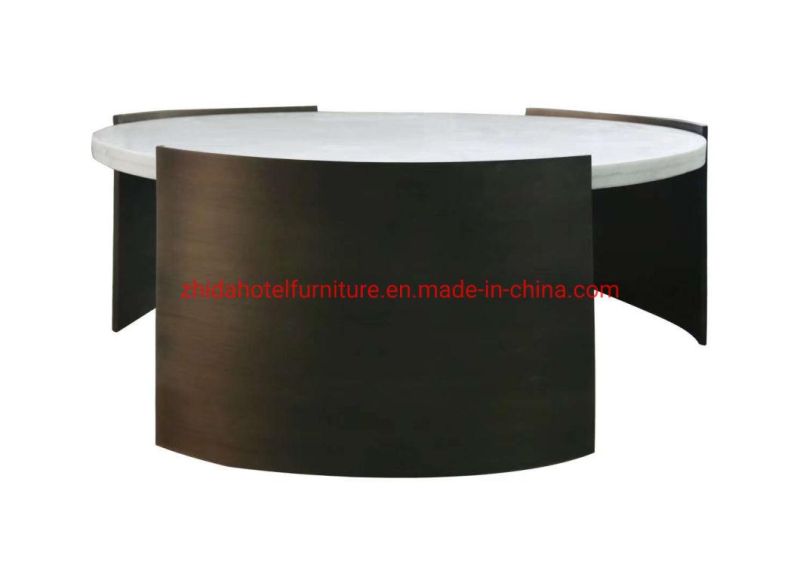 Modern Stainless Steel Gold Marble Coffee Table Side Table