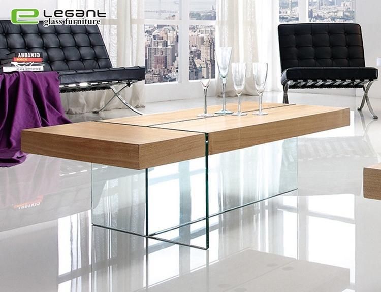 Clear Bent Glass Coffee Table Center Table with White Drawer