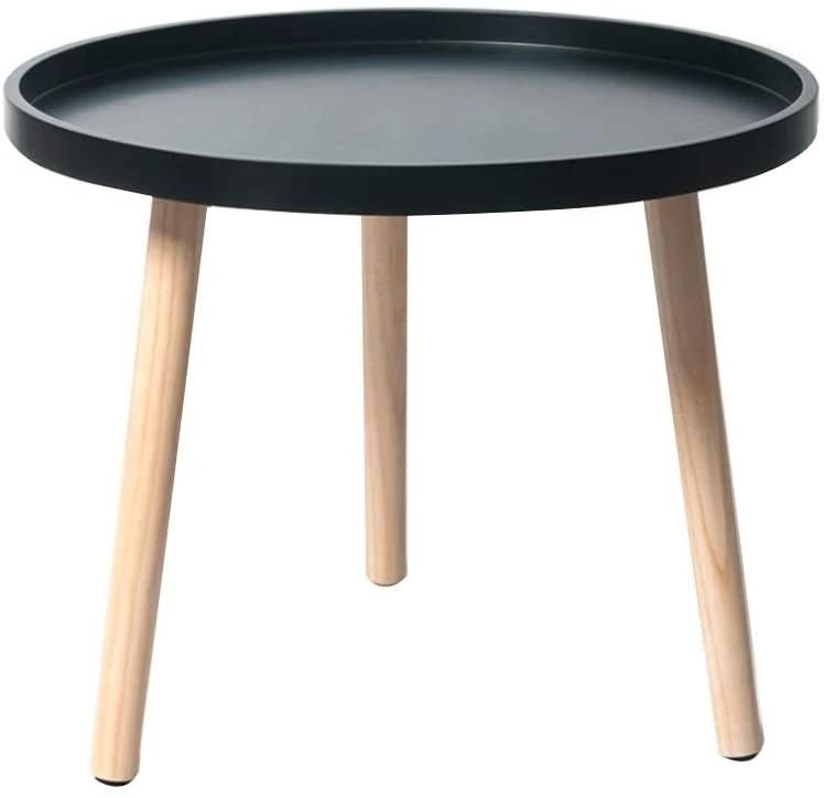 Modern Wooden Side Table Tea Table for Living Room Round Tray Coffee Table with Solid Wood Leg