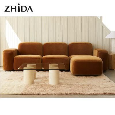 Zhida Furniture Modern Design Villa Living Room Modular Sofa Couch Set Fashion Fabric Velvet Lounge L Shape Sectional Sofa for Apartment