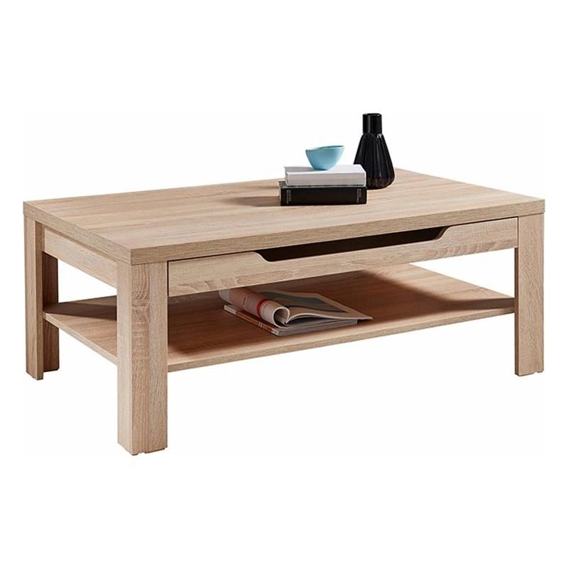 Rectangular Two-Layer Wooden Coffee Table with a Drawer