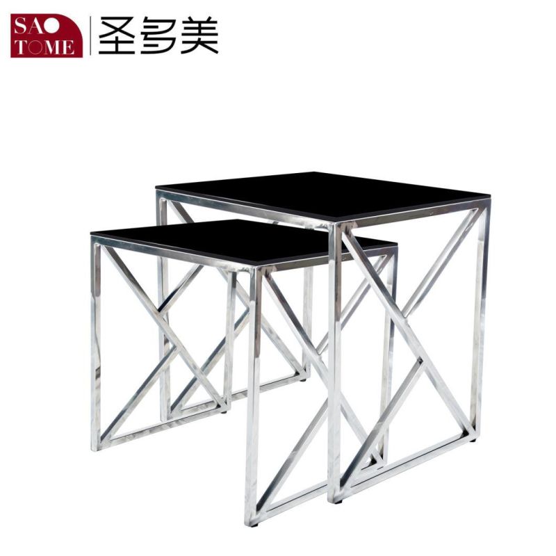 Modern Living Room Furniture Stainless Steel Black Glass Two Specifications Nest Table