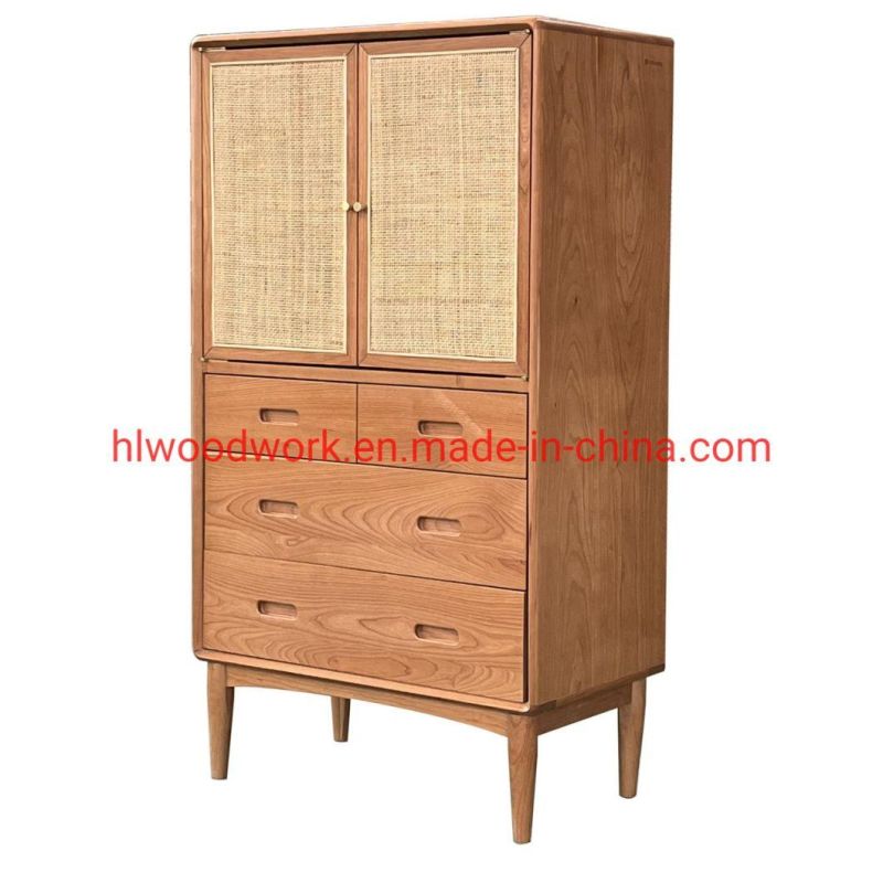 Oak Wood Cabinets with Rattan Door Natural Color Living Room Shoe Carbinet