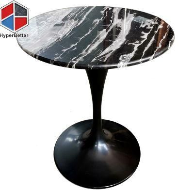 Wholesale Round Nero Marquina Black Coffee Marble Top Table Black Tulip Metal Base