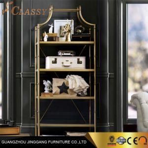 Golden Metal Bookcase Display Rack Side Cabinet with Wood Shelf