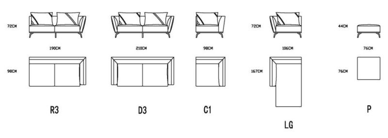 Zhida Customized OEM Home Furniture Supplier Modern Villa Living Room Modular Fabric L Shape Sectional Sofa with Ottoman for Hotel Reception Area