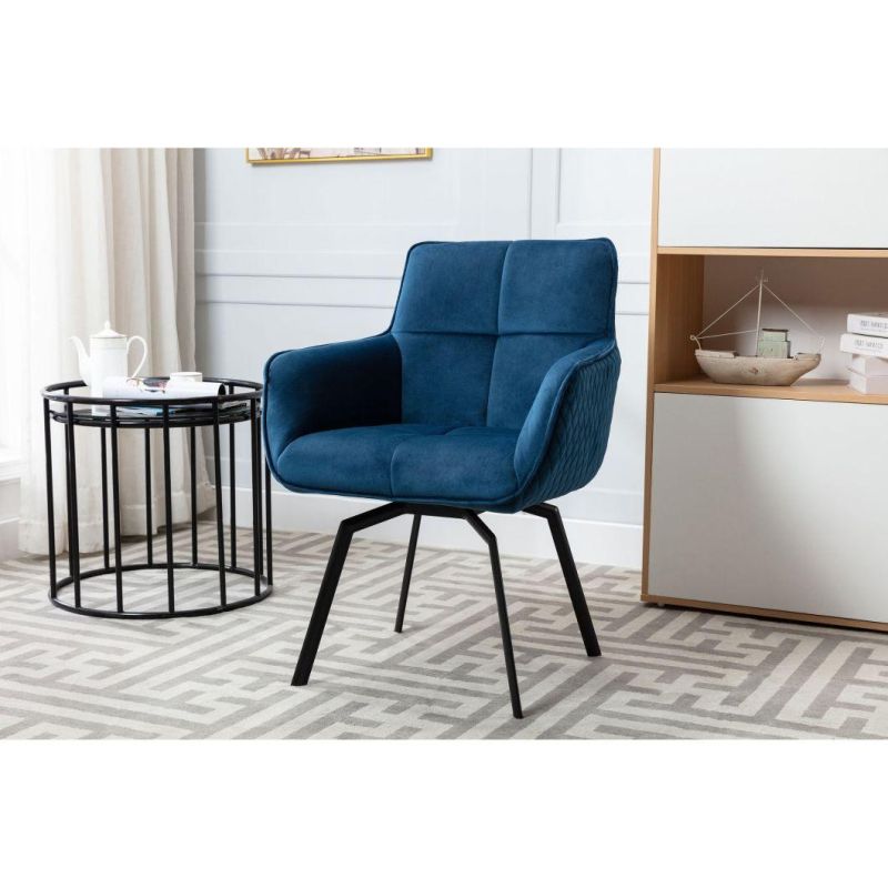 Hot Sale Square Oversize Upholstered Luxury Banquet Armrest Accent Chair Blue Velvet Living Room Leisure Chair with Metal Legs