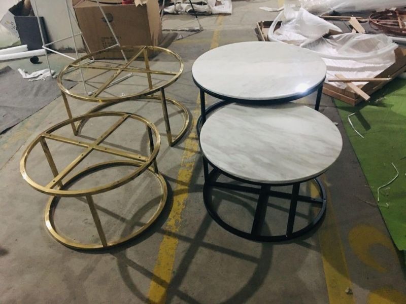 Modern Furniture Metal Marble 2 Piece Nest Round Table Coffee Table Set