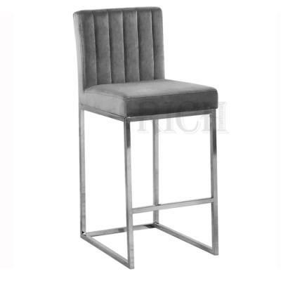 Metal Velvet High Bar Counter Stool Chair Modern with Back