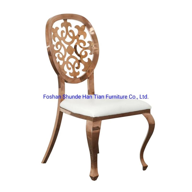 Oval Back Living Room Chairs Rose Gold Stainless Steel White Faux Leather Wedding Chair