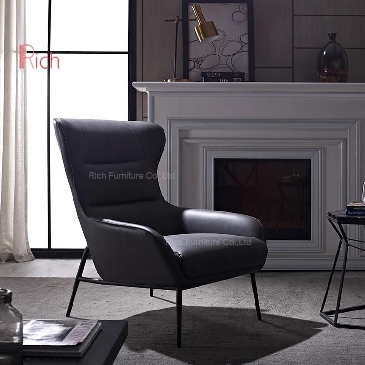 European Style Living Room Single Relaxing Leather Lounge Chair with Upholstered Sponge Armchair