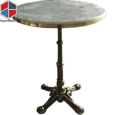 Round Carrara White Marble Coffee Table Stainless Steel Golden Edge Antique Gold 4 Paw Wrought Iron Base