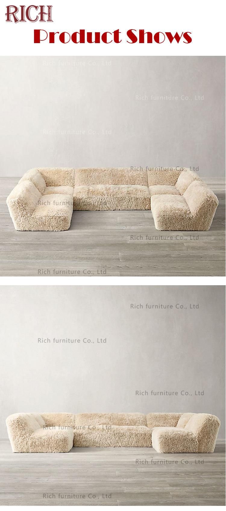 Fluffy Sofa Comfortable Couch Sheepskin Faux Fur Shaggy Sofa Long Sectional Lounge Couch Living Room Sofas U Shape Modular Couch