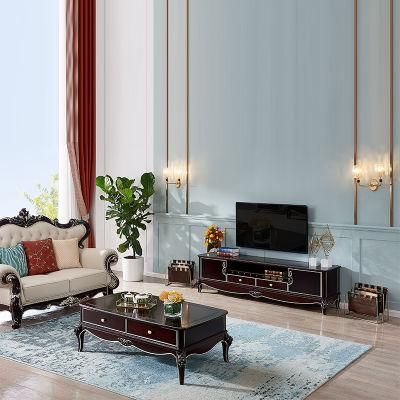 Quanu 25085 Antique Design Living Room Furniture Wooden Drawer Storage Set TV Stand Cabinets Coffee Table