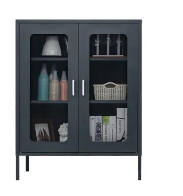 Multi-Function Black Metal Steel Storage Vertical Cabinet with Mesh Door