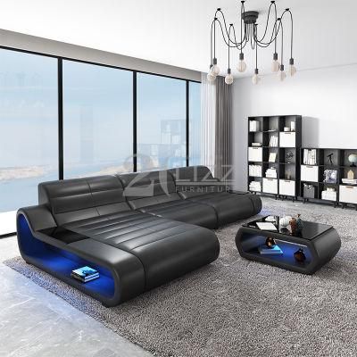 Wholesale Home Furniture Lounge Genuine Leather Sofa with LED Decoration