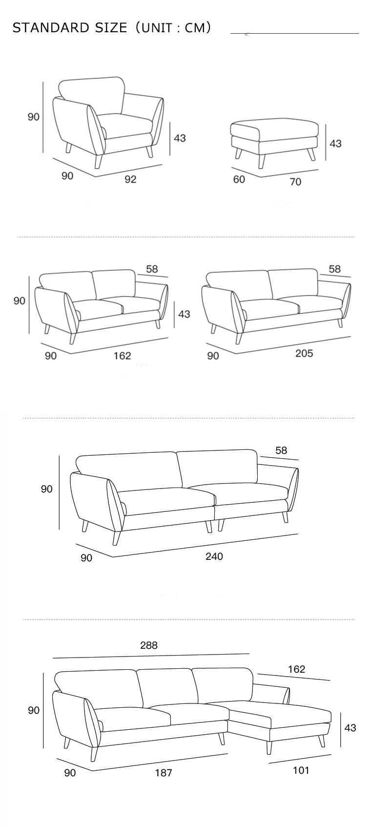 Grey Fabric Modern L Shape Sofa with Chaise Lounge