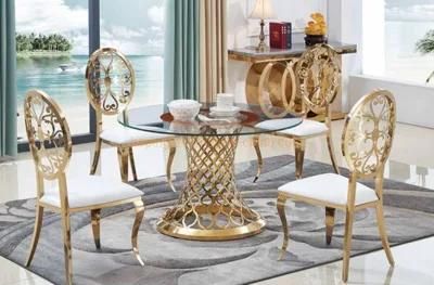 Wedding Chair Set Modern Hotel Round Golden Dining Table Coffee Table for Living Room