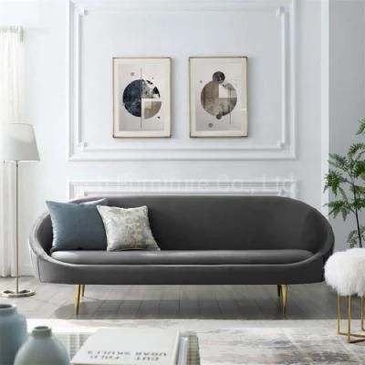 Factory Wholesale Leisure Living Room Grey Velvet Fabric Sofa with Gold Metal Legs