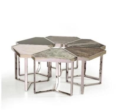 Modern Style Metal Marble Side Table with Nature Mable Top