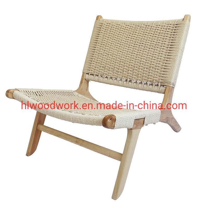 Saddle Chair Ash Wood Frame Natural Color with Woven Fabric Rope Without Arm Leisure Chair Living Room Furniture