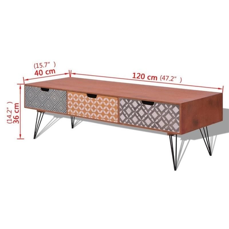 Patterns Spliced Together Wooden TV Stand with Metal Feet