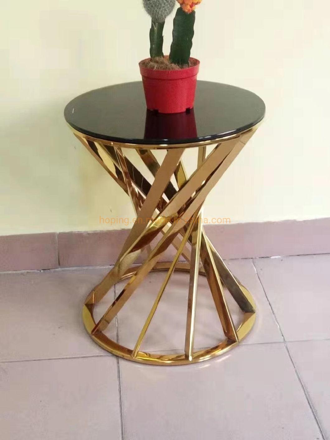 Home Dining Furniture Marble Table Round 45  Cm Glass Side Table in Steel Frame