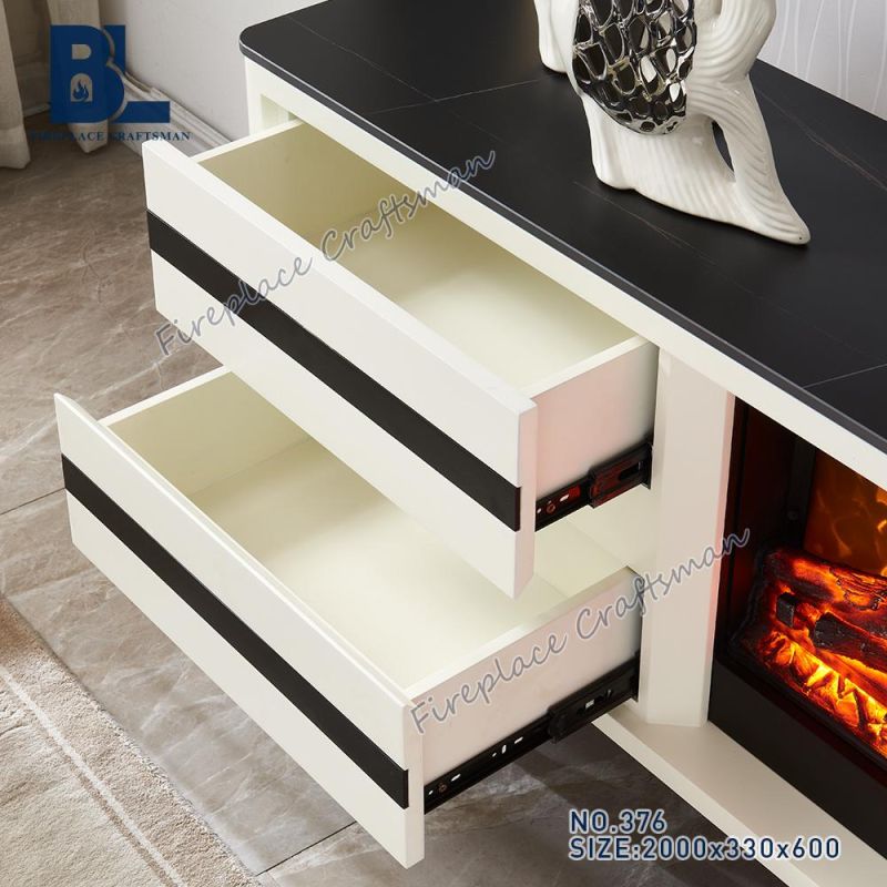 Modern Marble Top TV Cabinet Unit Stand with Wood Burning Stove