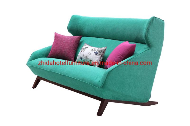 Modern Love Seat Wooden Armrest Hotel Looby Area Fabric Sofa