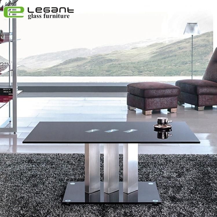 Square Tempered Glass Center Table Under Wood Drawers