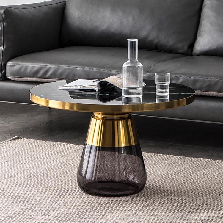 Living Room Coffee Table Stainless Steel Frame in Golden Color Tempered Glass Base Side Table